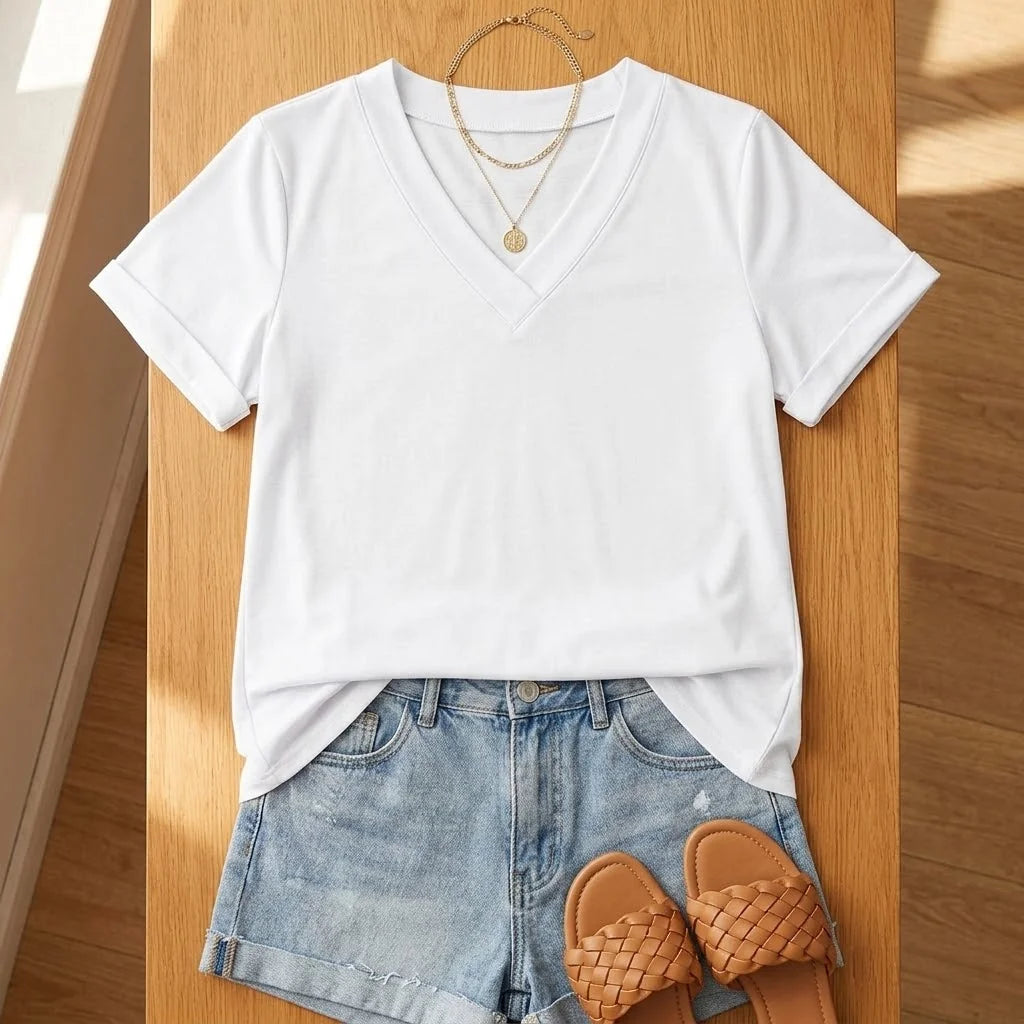Lunavia | Soft V-Neck Tee with Rolled Cuffs