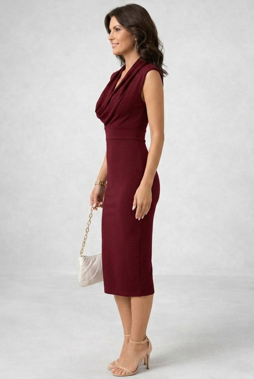 Raffaella | Draped Cowl-Neck Midi Dress