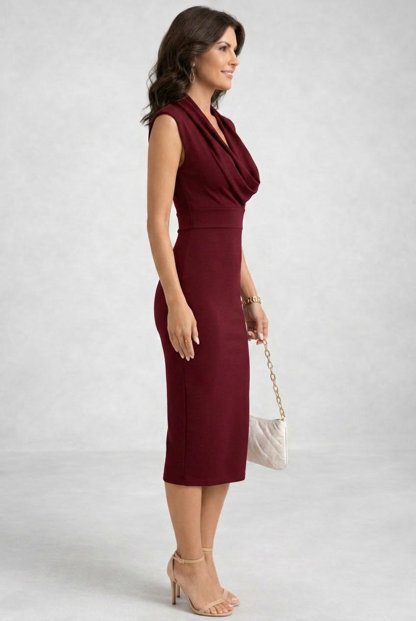 Raffaella | Draped Cowl-Neck Midi Dress