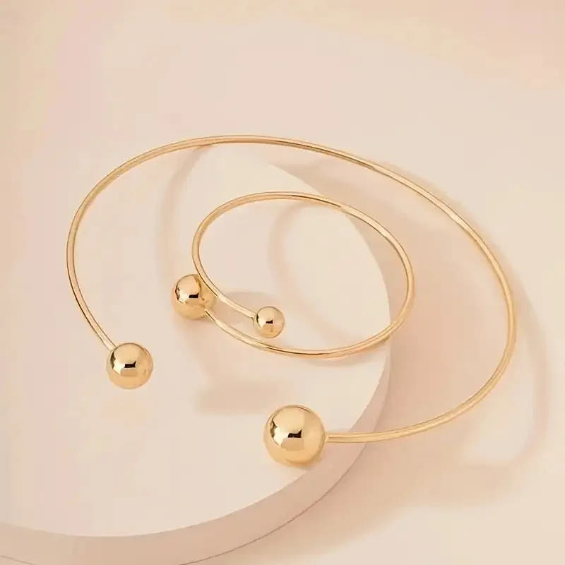 Minimalist Glow Collar & Cuff Bracelet Set | Gold