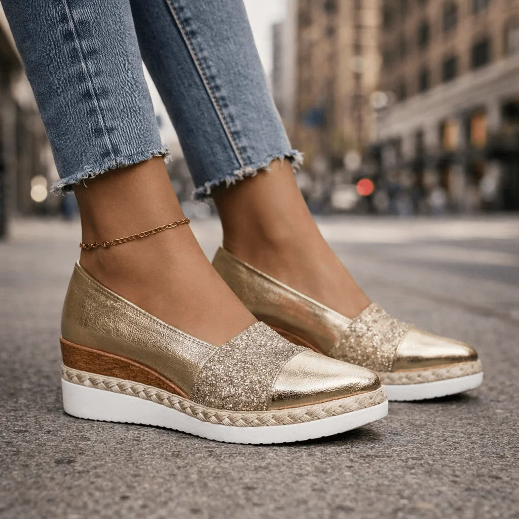 Molly | Shimmering Glitter Wedge Shoes