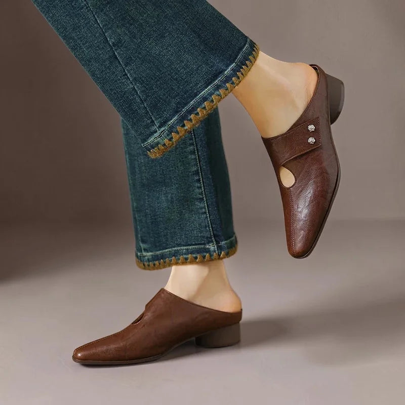 Olga | Leather Block Heel Mules