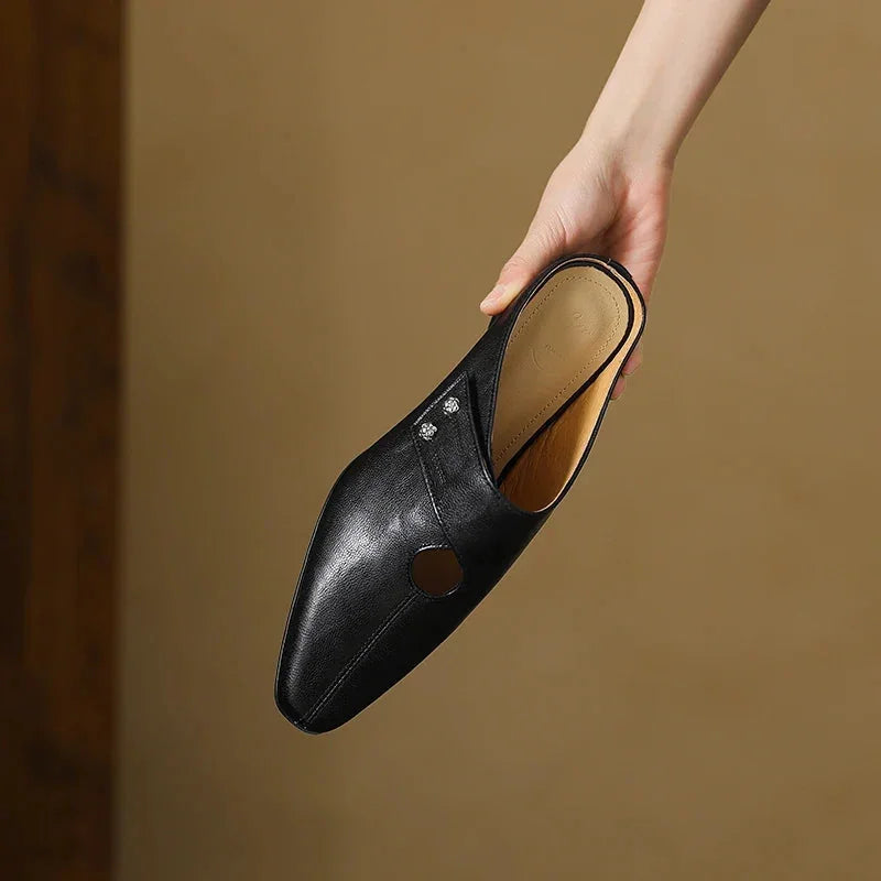 Olga | Leather Block Heel Mules