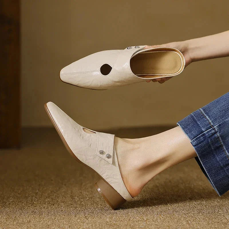 Olga | Leather Block Heel Mules