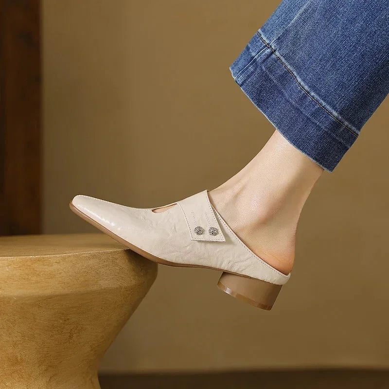 Olga | Leather Block Heel Mules