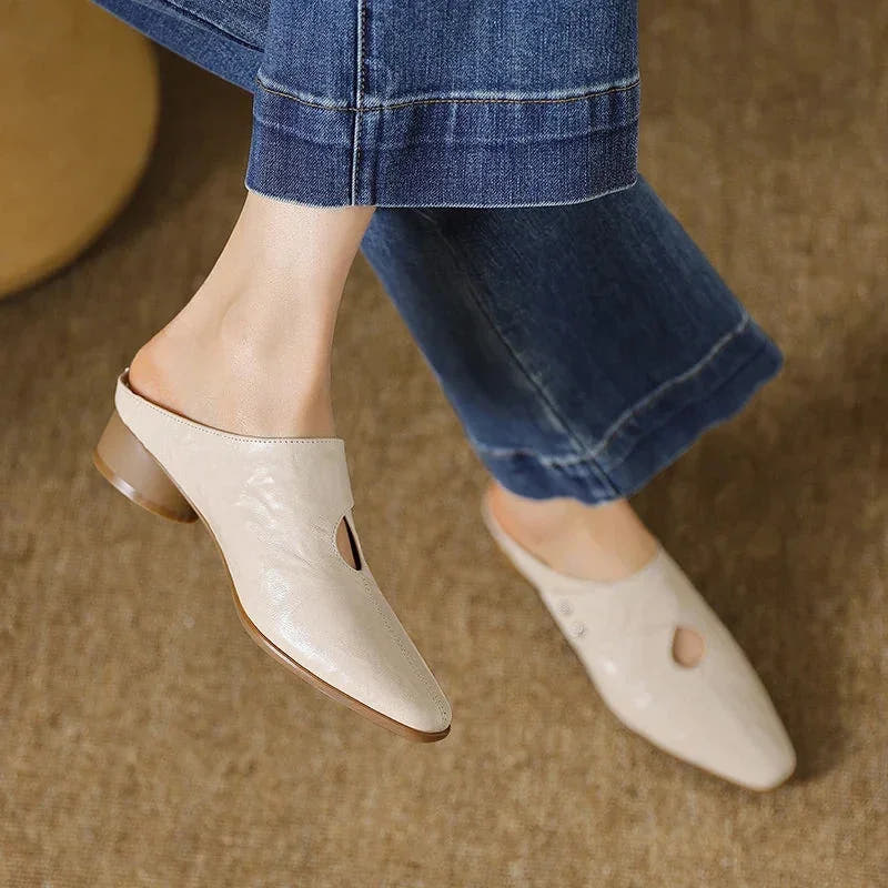 Olga | Leather Block Heel Mules