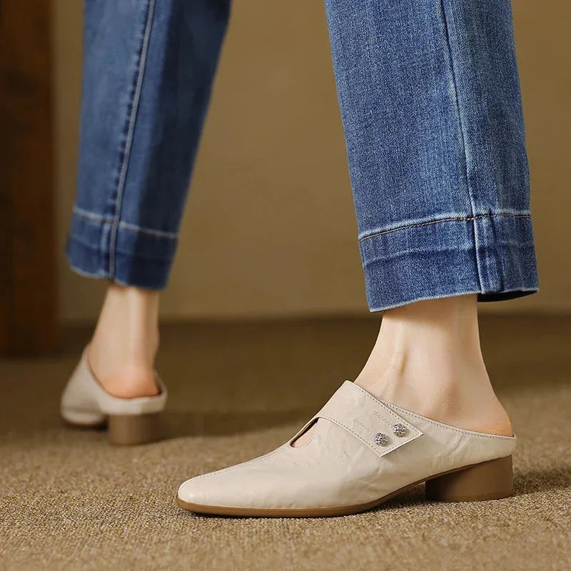 Olga | Leather Block Heel Mules