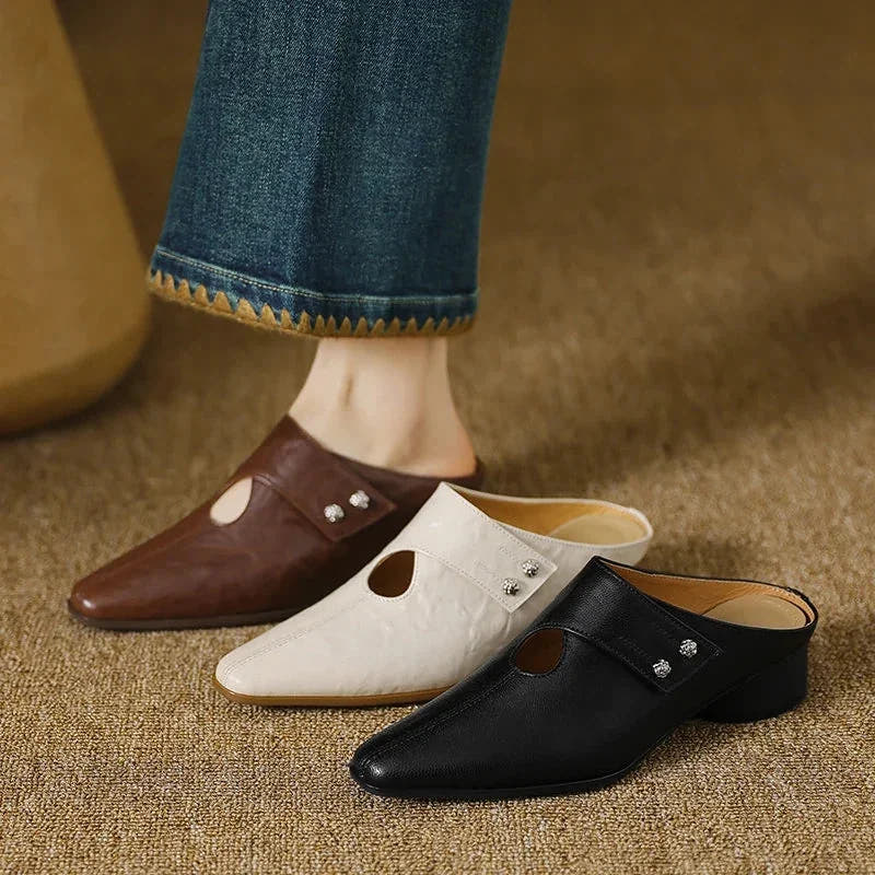 Olga | Leather Block Heel Mules