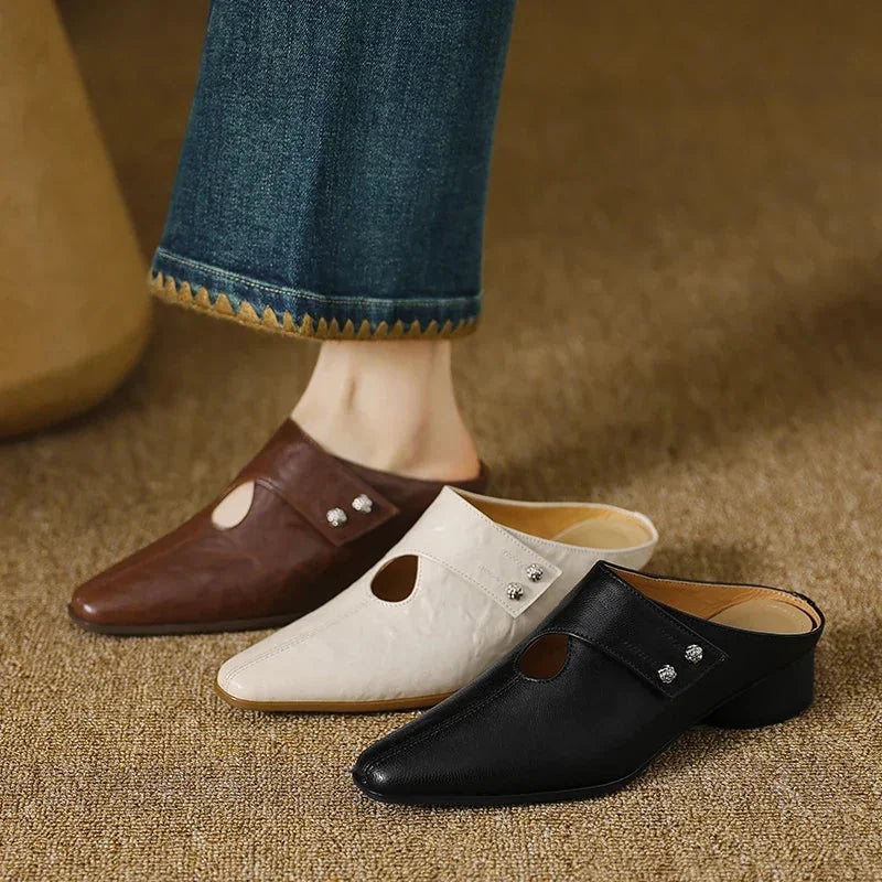 Olga | Leather Block Heel Mules