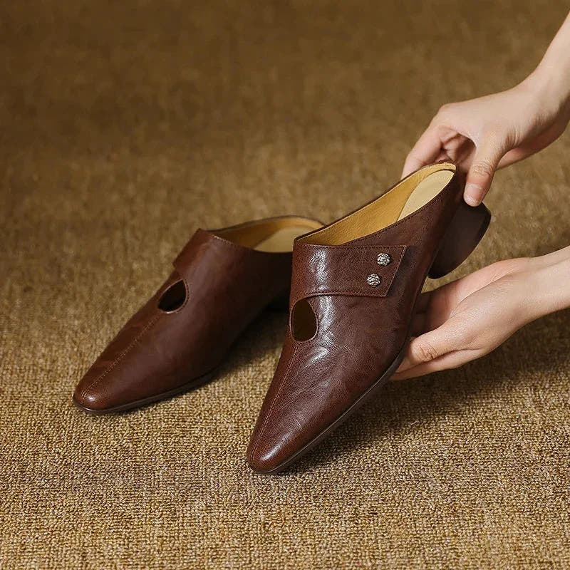 Olga | Leather Block Heel Mules