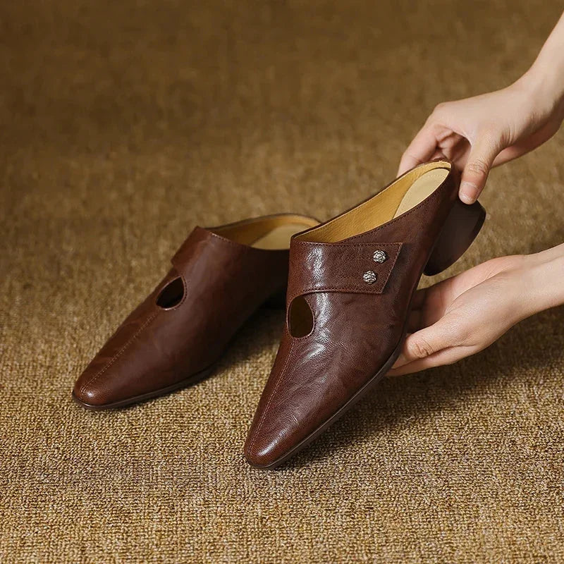Olga | Leather Block Heel Mules