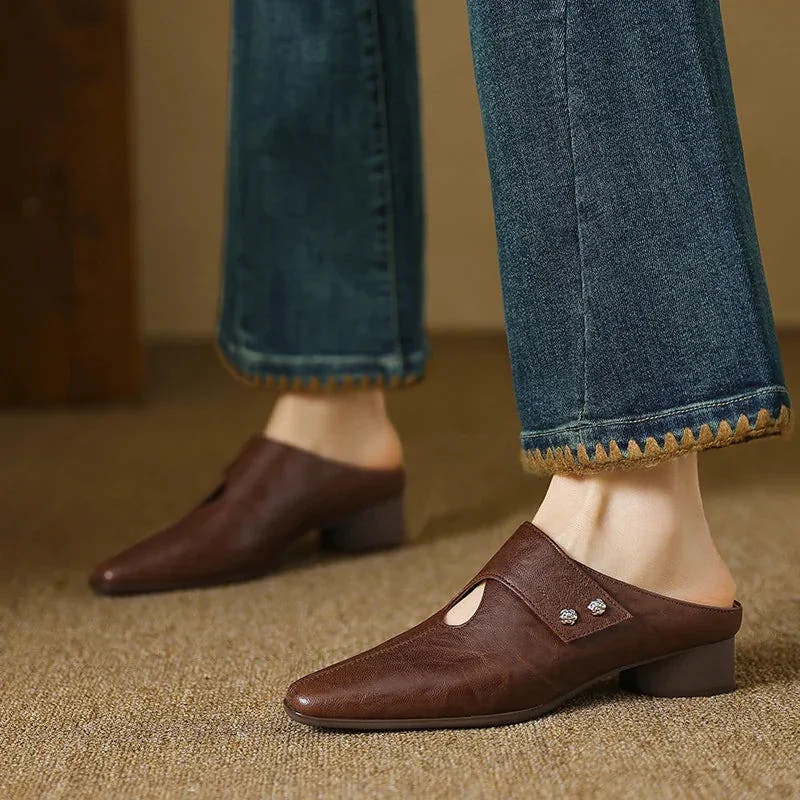 Olga | Leather Block Heel Mules
