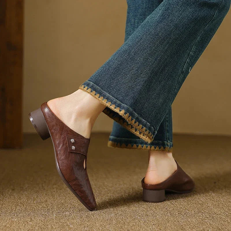 Olga | Leather Block Heel Mules