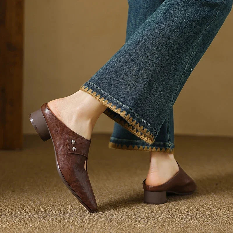 Olga | Leather Block Heel Mules