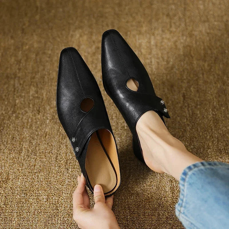 Olga | Leather Block Heel Mules