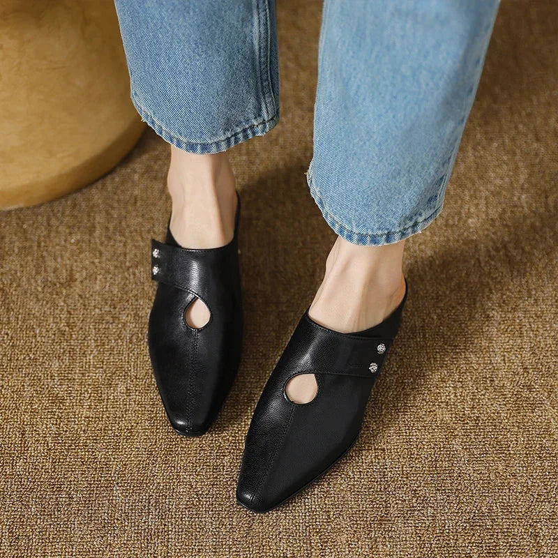 Olga | Leather Block Heel Mules