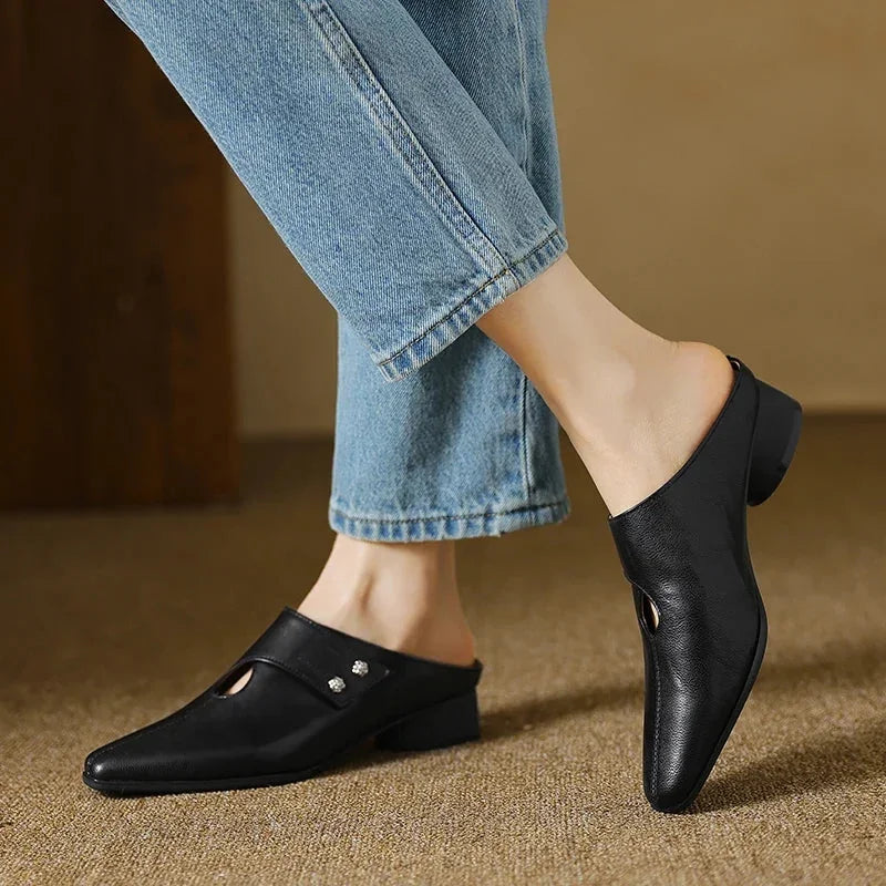 Olga | Leather Block Heel Mules