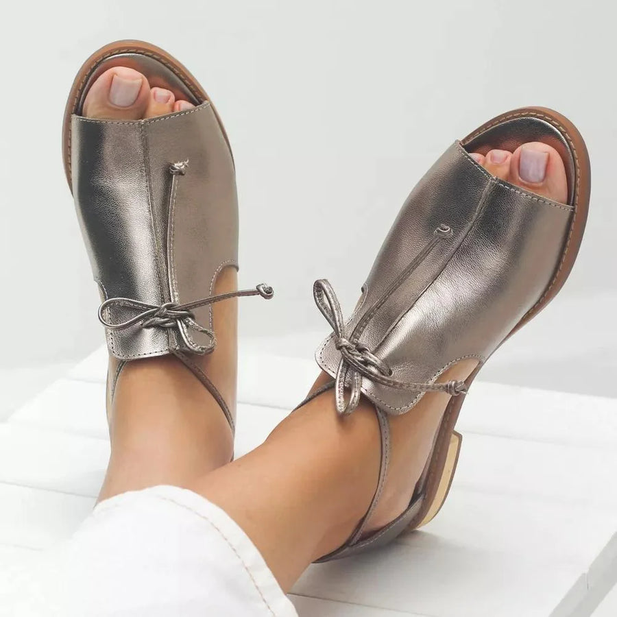 Olive | Metallic Lace-Up Block Heel Sandals