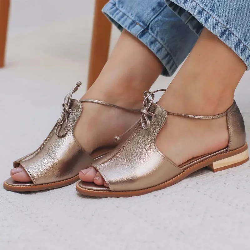 Olive | Metallic Lace-Up Block Heel Sandals