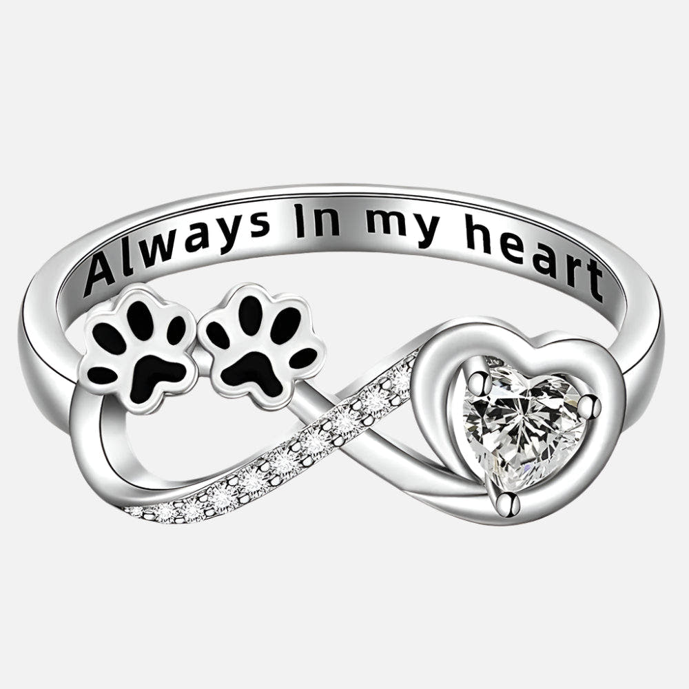 Zirconia Paw Ring with Heart and Infinity Design