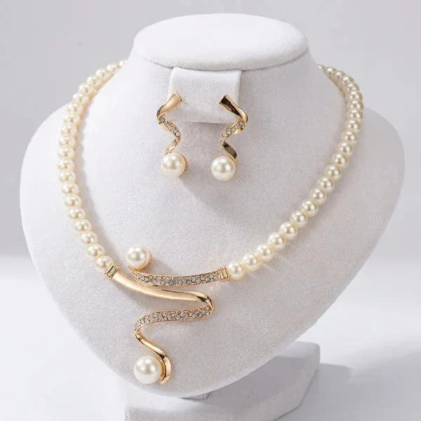 Pearl Necklace and Earring Set