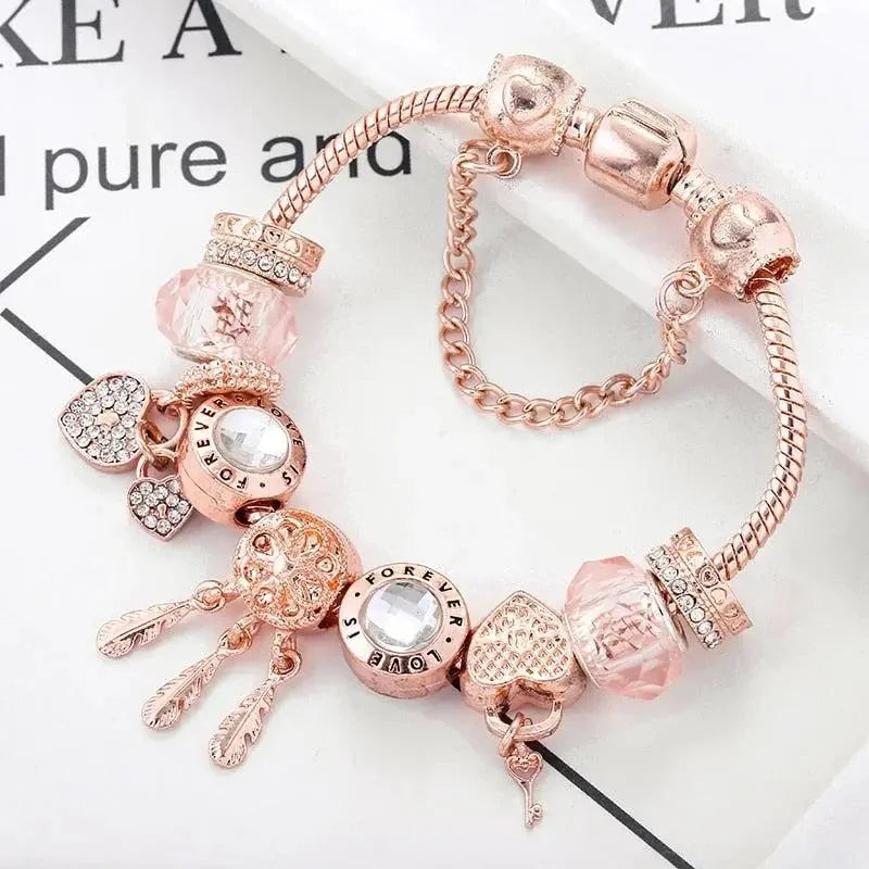 Pink Dreamcatcher Bracelet with Silver-Tone Charms Included
