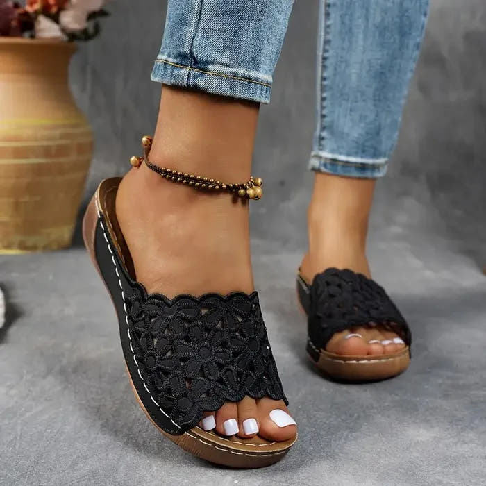 Leanna | Floral Cut-Out Slip-On Sandals