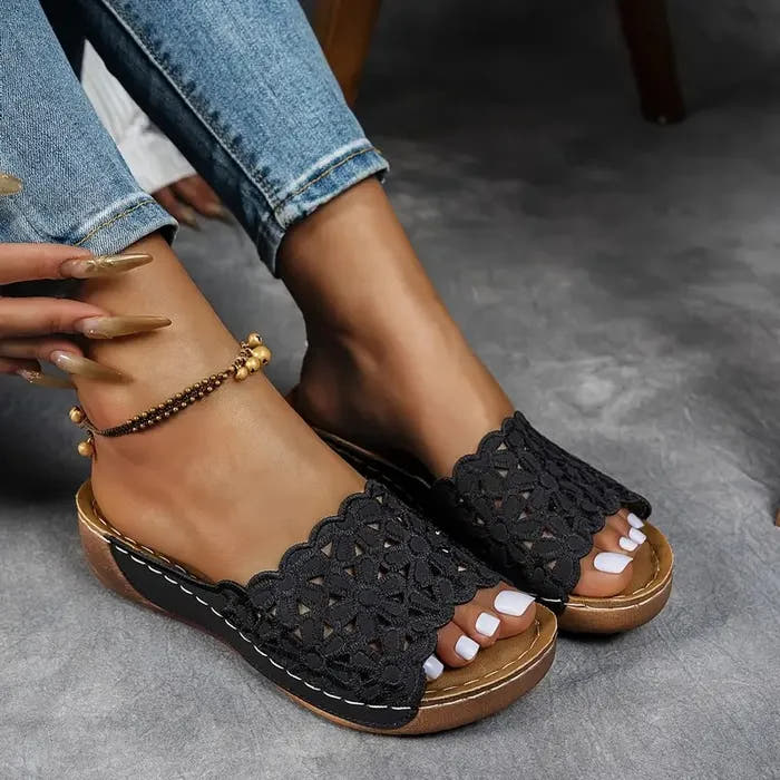 Leanna | Floral Cut-Out Slip-On Sandals