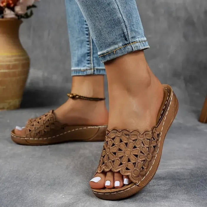 Leanna | Floral Cut-Out Slip-On Sandals