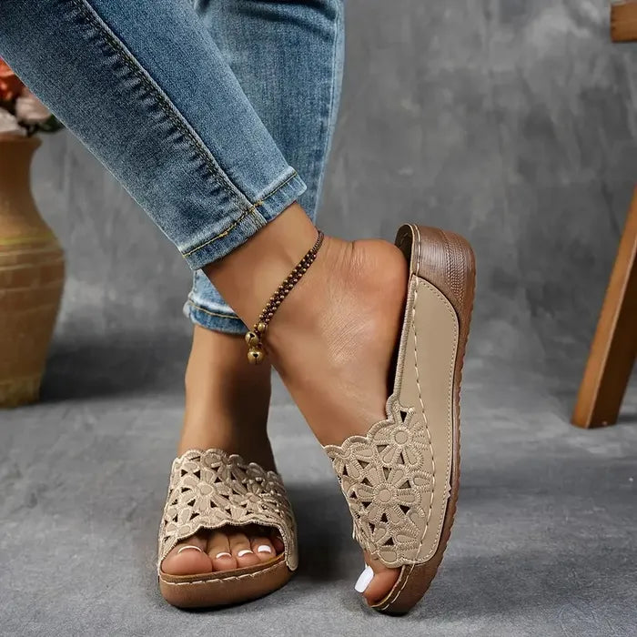 Leanna | Floral Cut-Out Slip-On Sandals