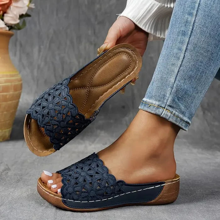 Leanna | Floral Cut-Out Slip-On Sandals
