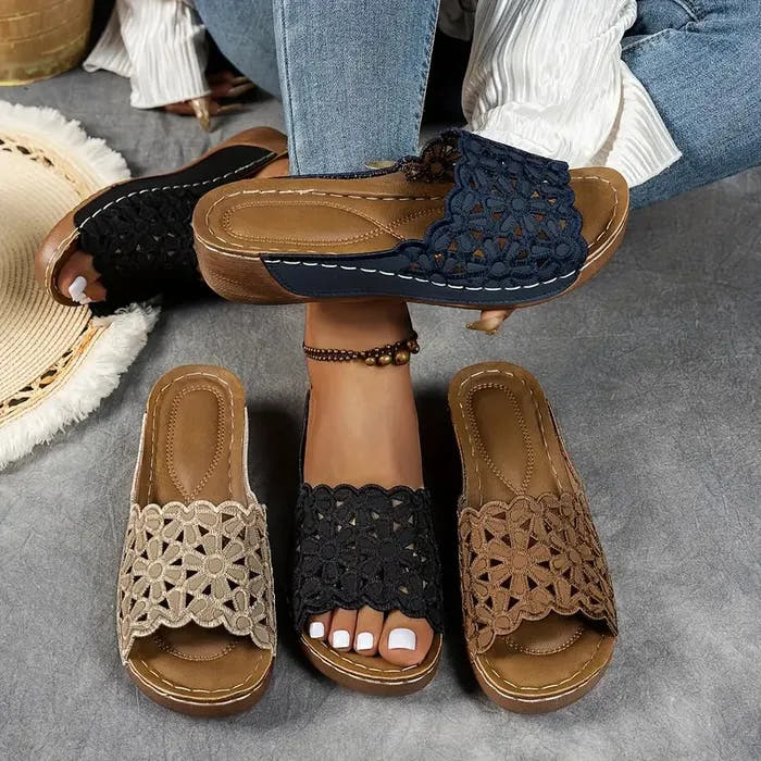 Leanna | Floral Cut-Out Slip-On Sandals