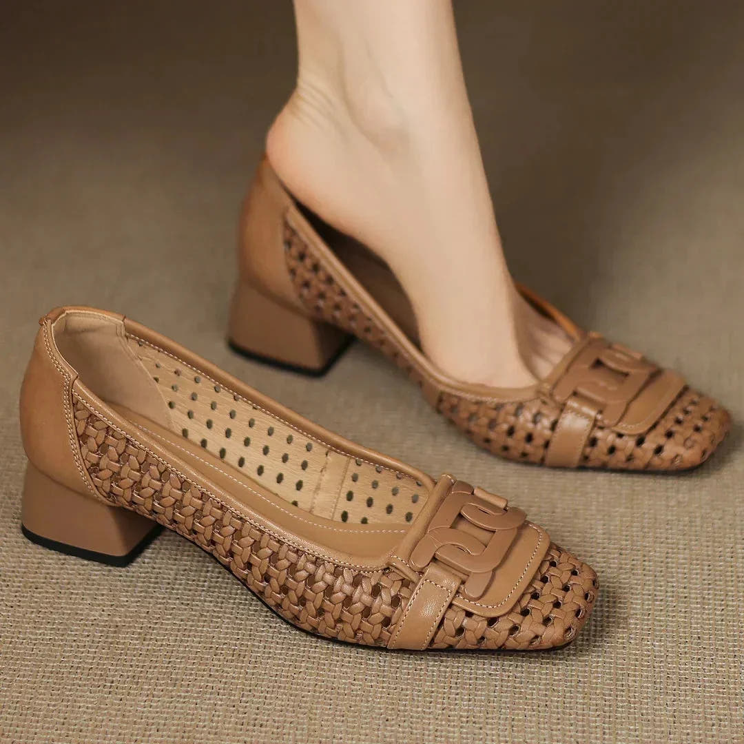 Quinn | Woven Square-Toe Heels