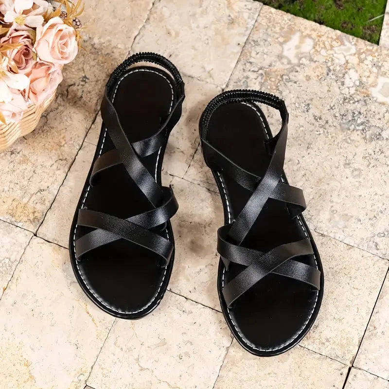 Roma | Criss-Cross Elastic Strap Flat Sandals
