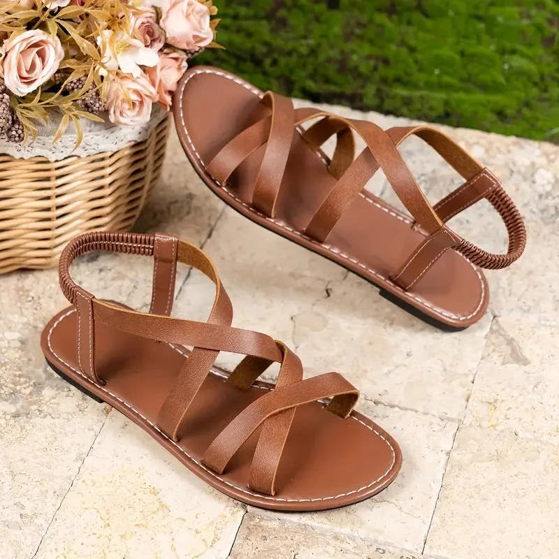 Roma | Criss-Cross Elastic Strap Flat Sandals