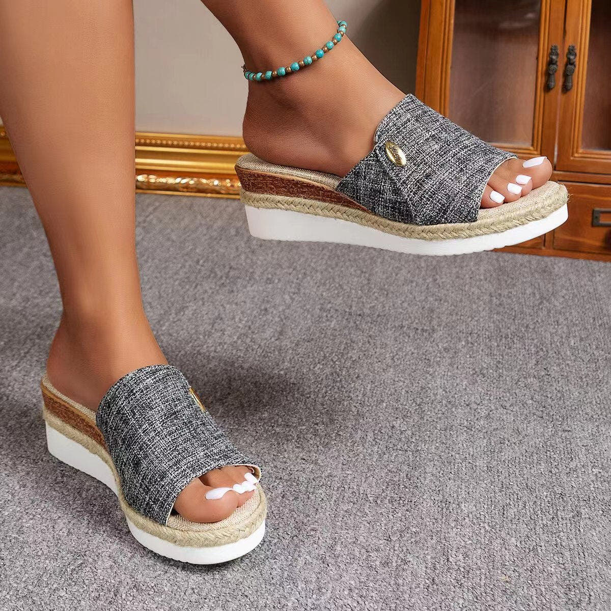 Ayessia | Denim Slip-On Wedge Sandals