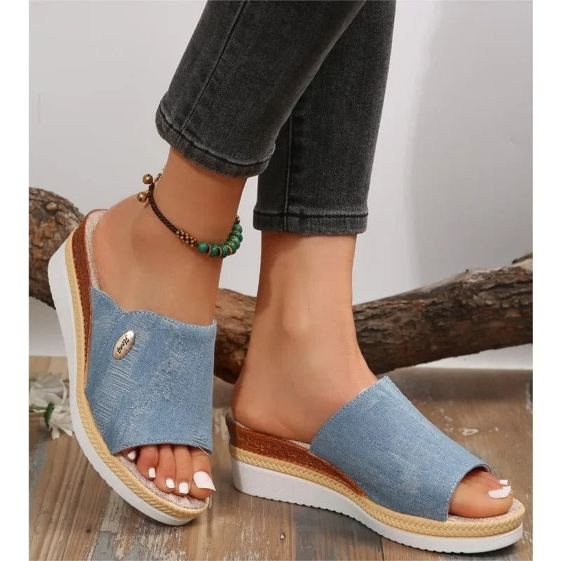 Ayessia | Denim Slip-On Wedge Sandals
