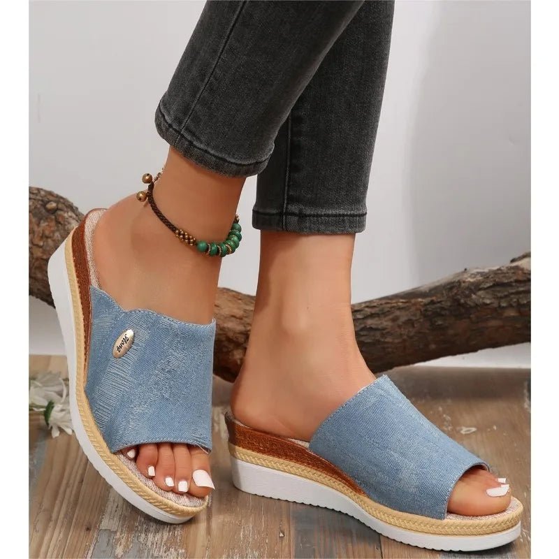 Ayessia | Denim Slip-On Wedge Sandals