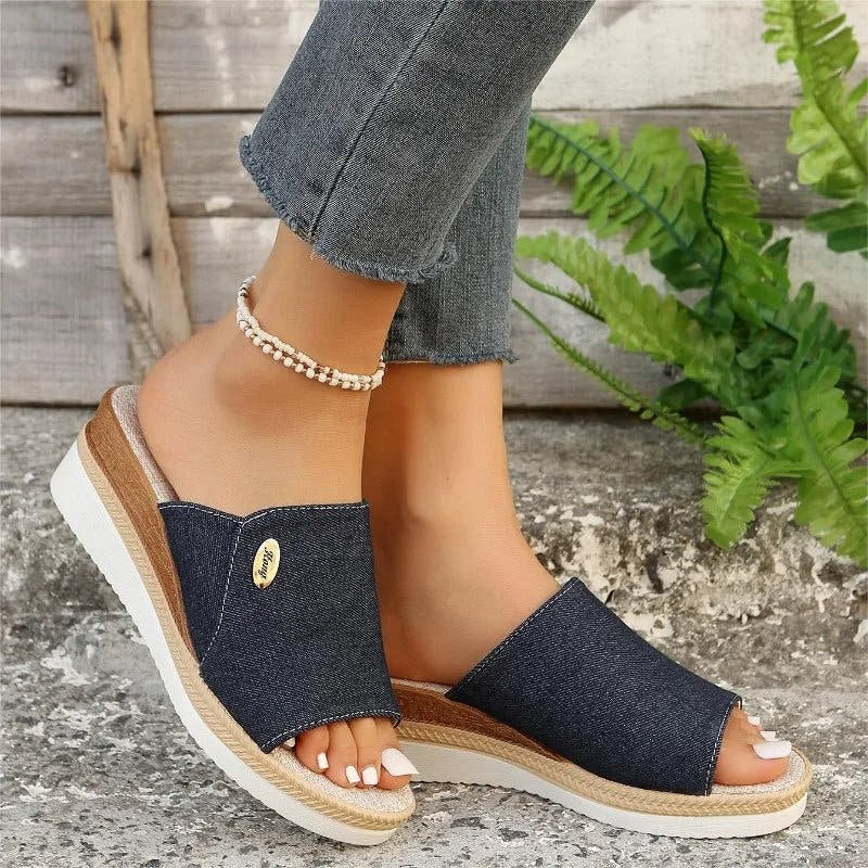 Ayessia | Denim Slip-On Wedge Sandals