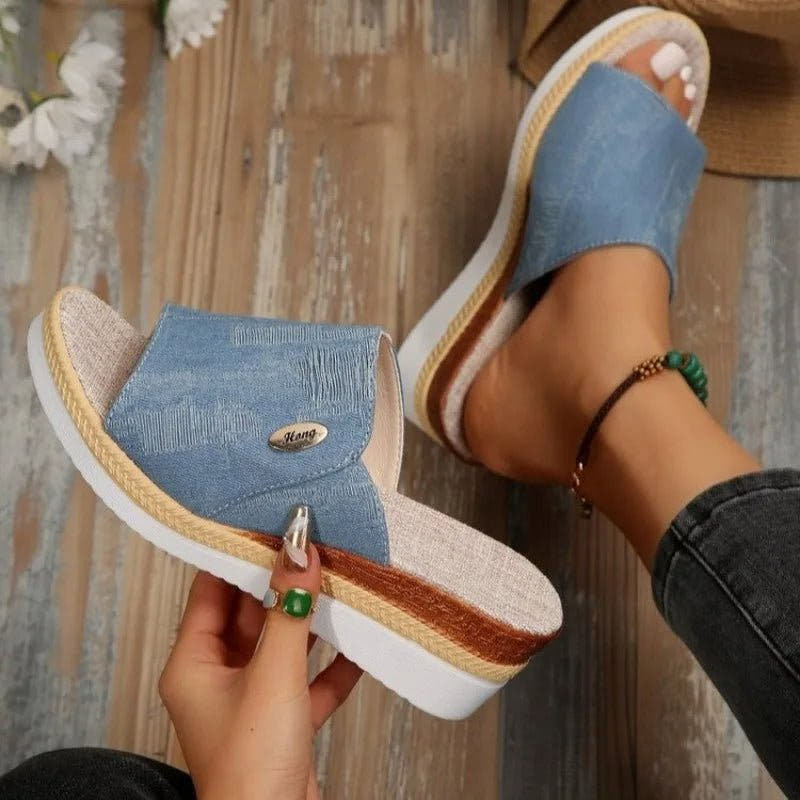 Ayessia | Denim Slip-On Wedge Sandals