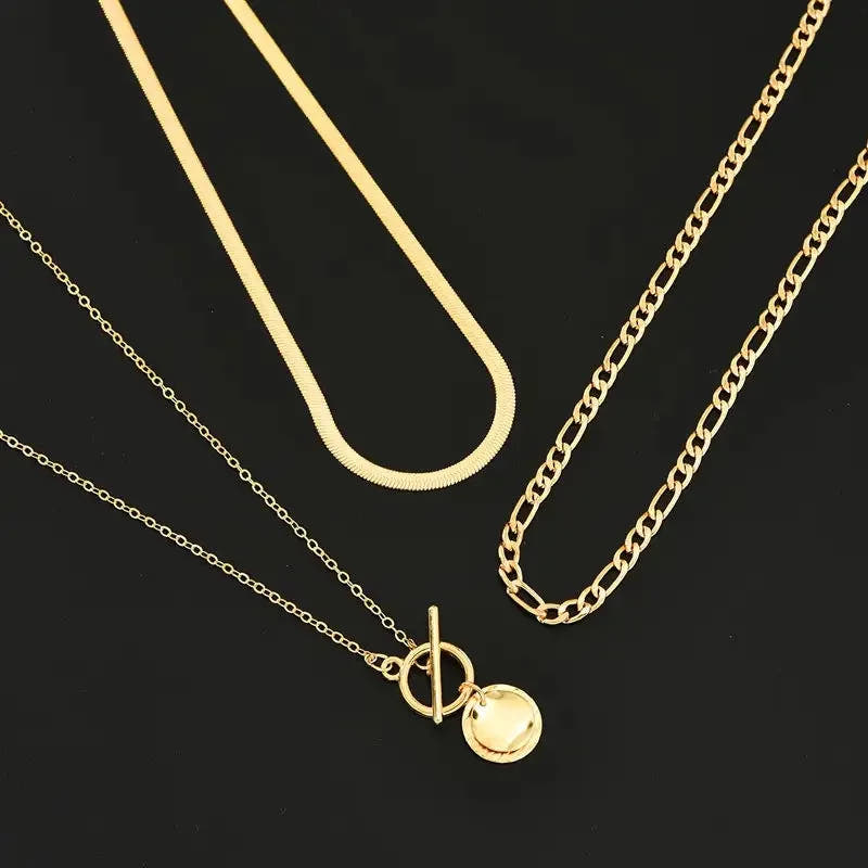 Savira Textured Coin Layered Necklace | Gold