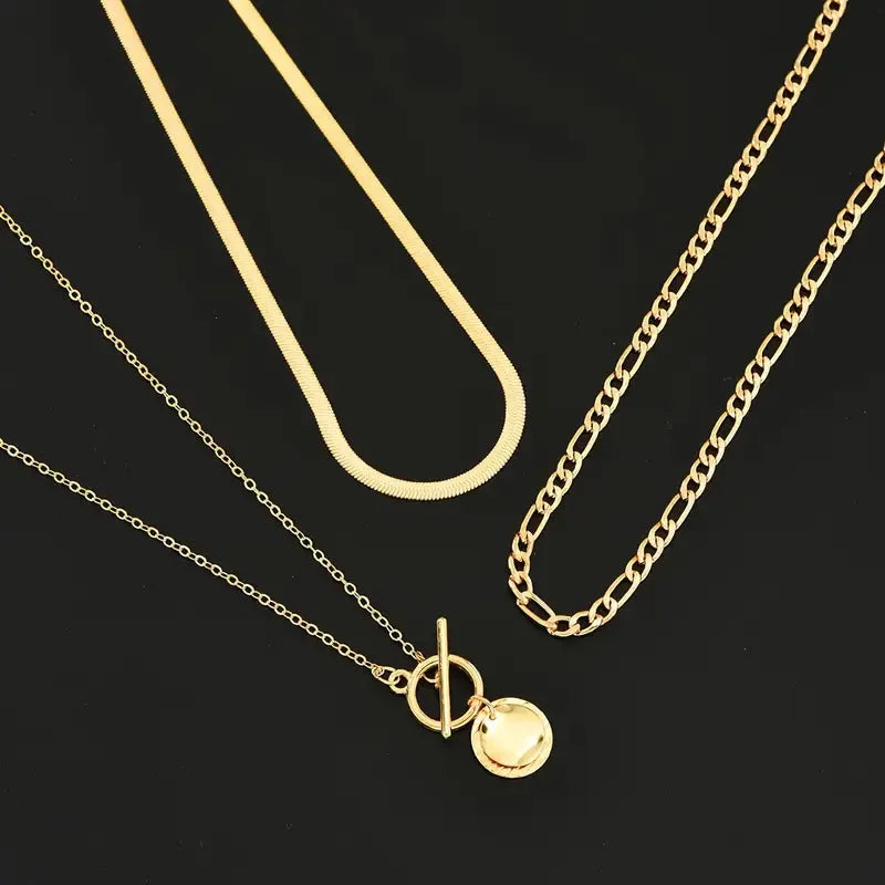 Savira Textured Coin Layered Necklace | Gold
