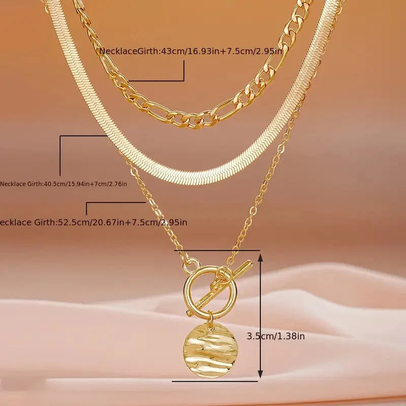Savira Textured Coin Layered Necklace | Gold