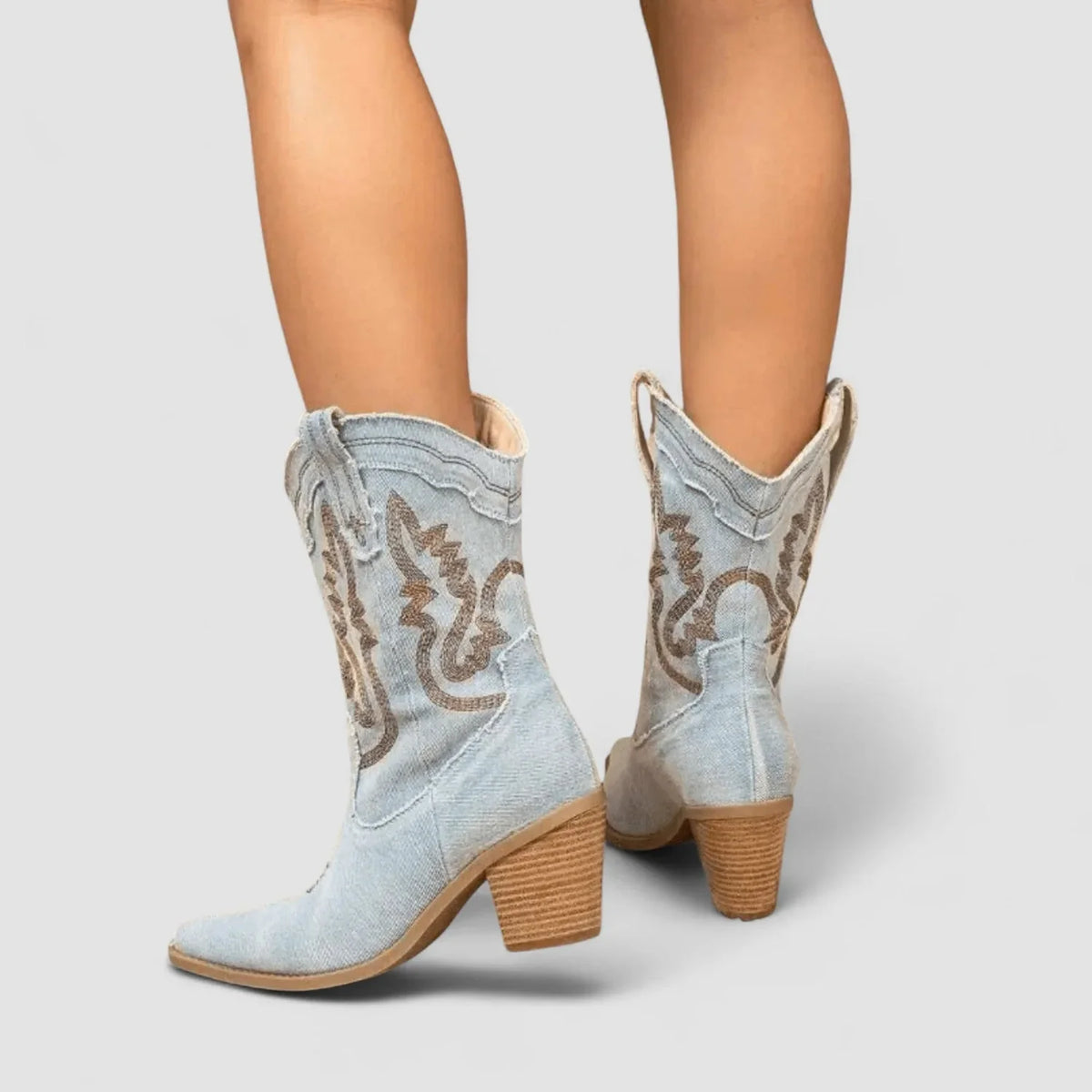 Selena | Denim Block Heel Ankle Boots