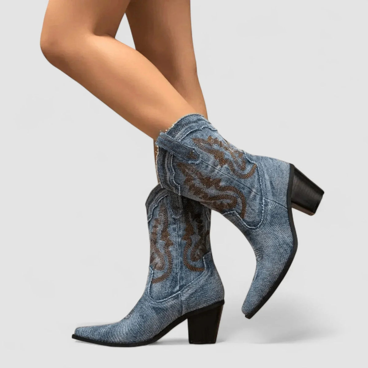 Selena | Denim Block Heel Ankle Boots