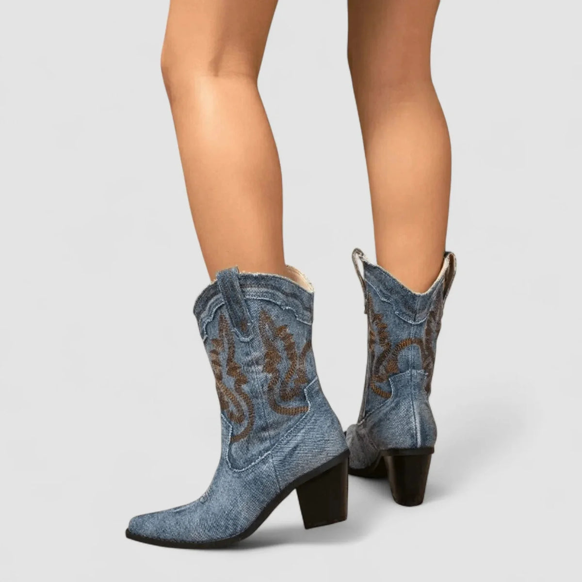 Selena | Denim Block Heel Ankle Boots