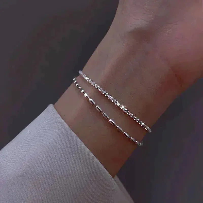 Set of Elegant Silver Bracelets with Zirconia Stones