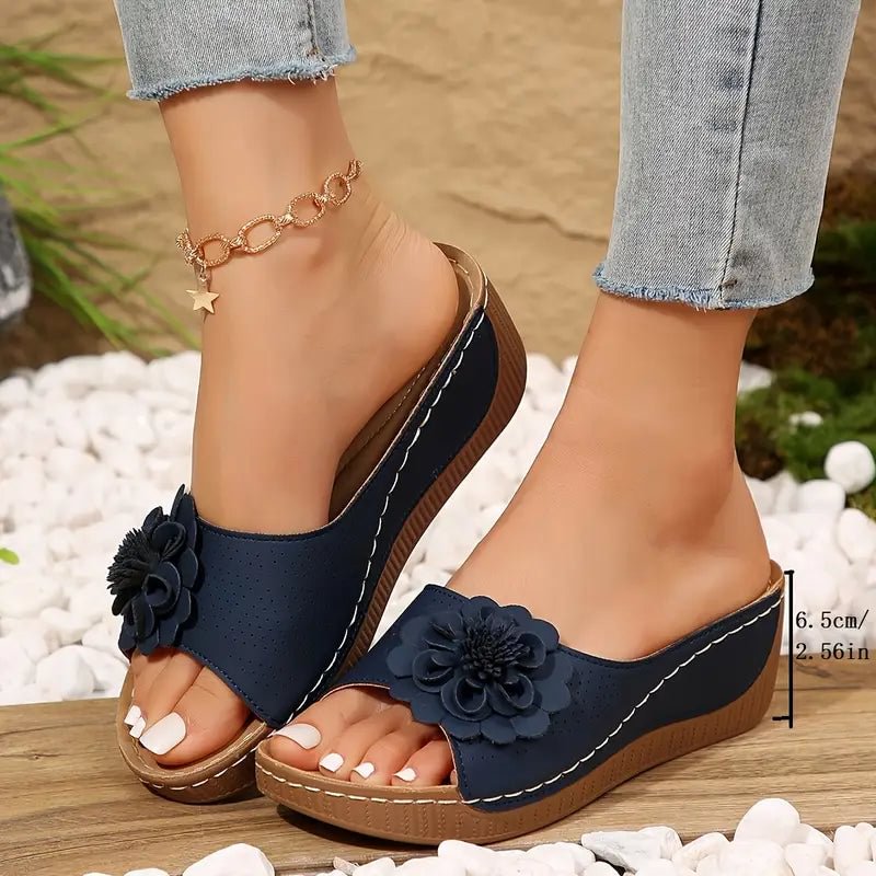 Mindy | Floral Accent Wedge Sandals