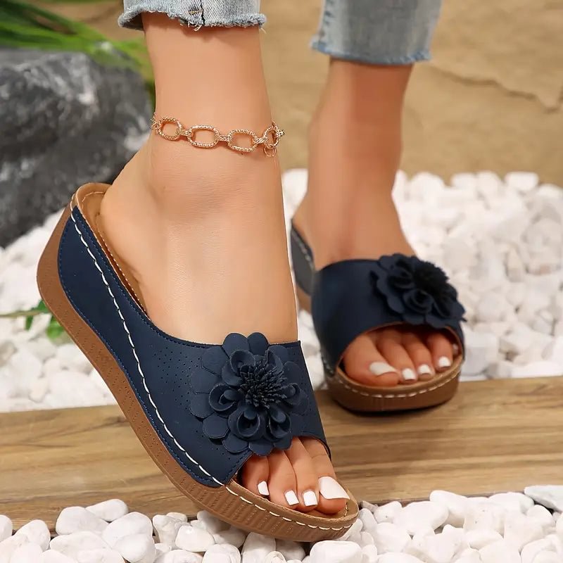 Mindy | Floral Accent Wedge Sandals