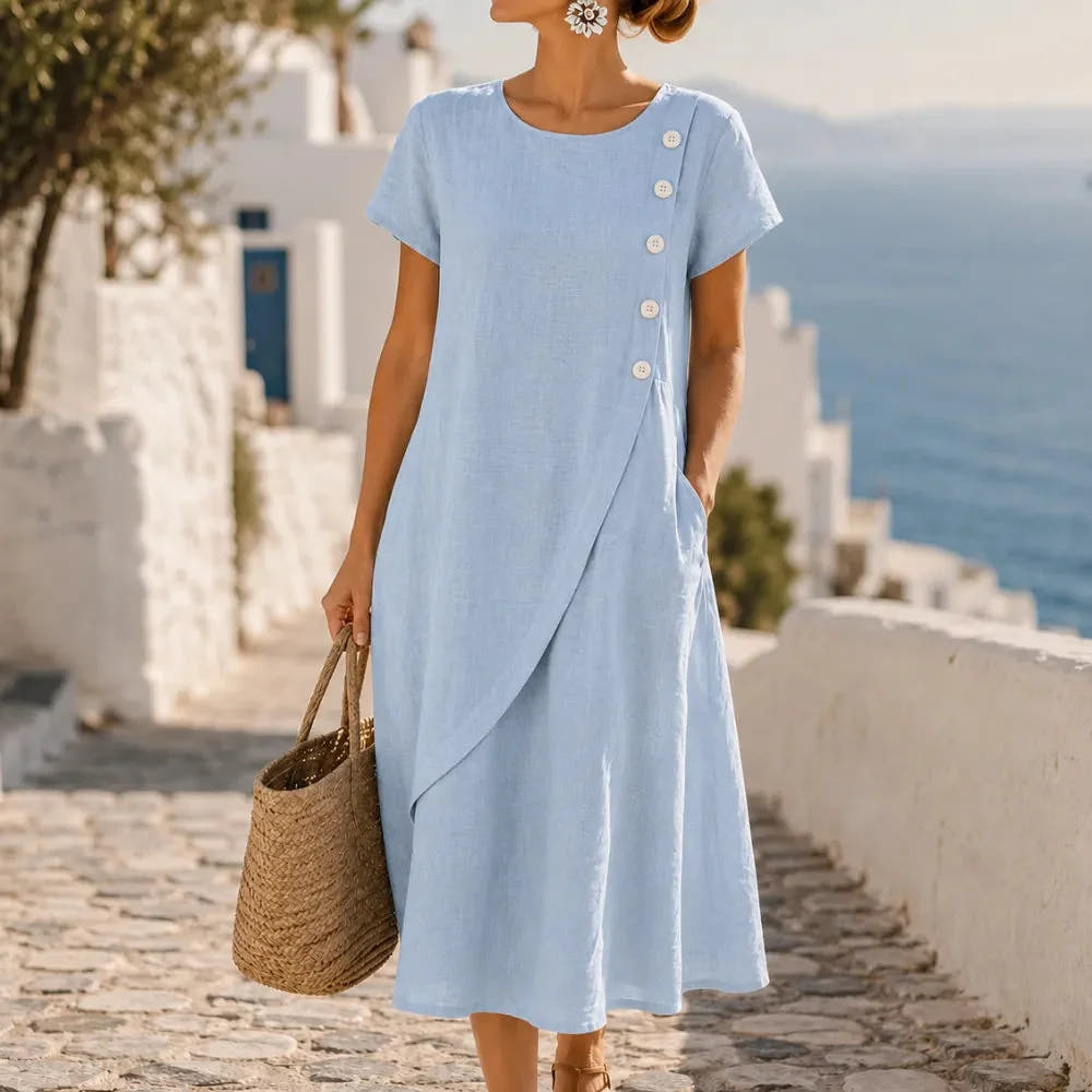 Sumlor | Asymmetric Button Midi Dress with Pockets